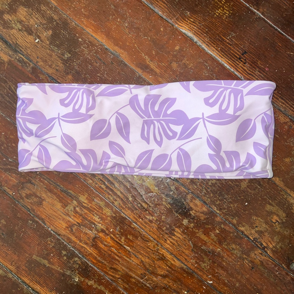 Purple Leaf Pattern Bandeau Swim Top